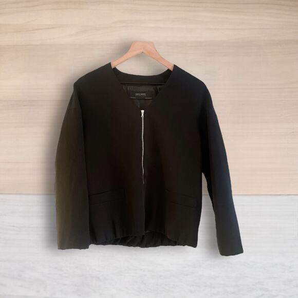 Zara Black Zip Up Bomber Jacket Small Business Casual Minimalist Blazer - Picture 1 of 8